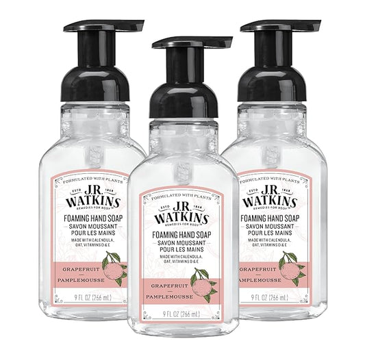 J.R. Watkins Foaming Hand Soap with Pump Dispenser, Moisturizing Foam Hand Wash, Alcohol-Free and Cruelty-Free, Grapefruit, 9 fl oz, 3 Pack