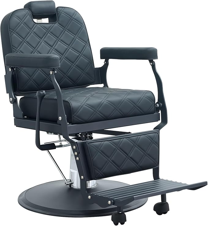 Kaleurrier Black Salon Chair Reclining: Professional Hydraulic Barber Chairs with Headrest and Footrest - Adjustable Heavy Duty Styling Chair for Home Hair Beauty Salon Massage Barbershop Tattoo