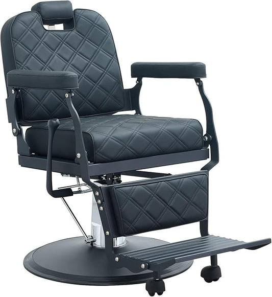 Kaleurrier Black Salon Chair Reclining: Professional Hydraulic Barber Chairs with Headrest and Footrest - Adjustable Heavy Duty Styling Chair for Home Hair Beauty Salon Massage Barbershop Tattoo