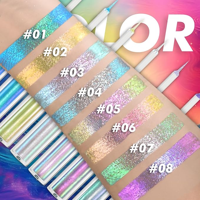 CHARMACY Chameleon Liquid Eyeliner, Liquid Glitter Eyeliner, Highly Pigmented, Metallic MultiColor Shifting waterproof Eyeliner, Ultra-Fine Tip, Longwearing, Smudge-proof (#305)