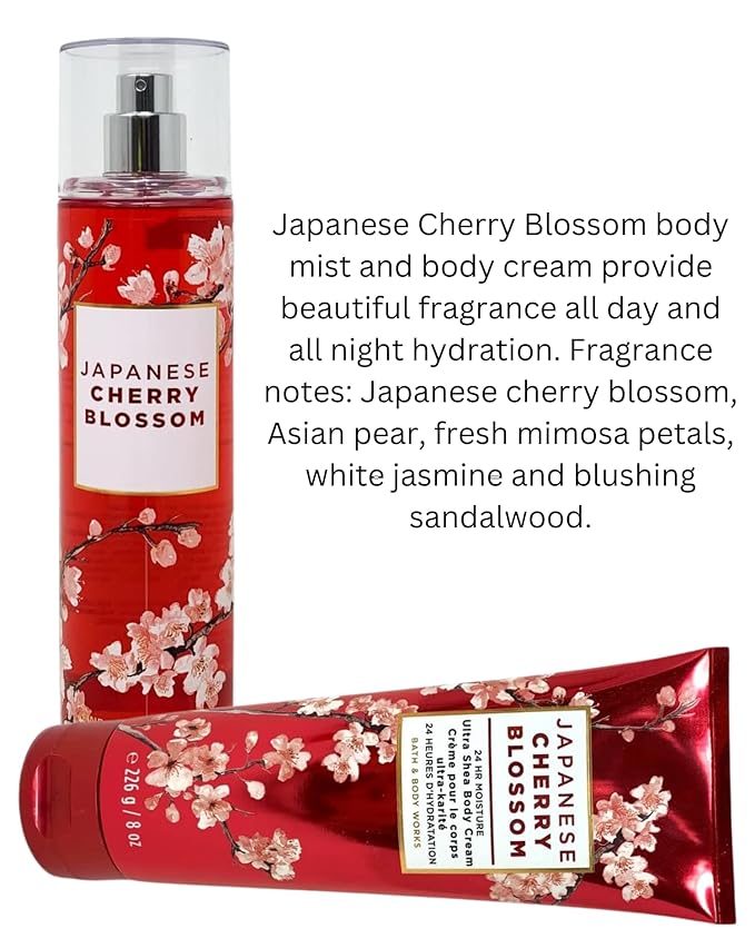 Bath & Body Works Fine Fragrance Mist & Ultra Shea Body Cream Japanese Cherry Blossom 2 Piece Set Full Size 8oz.