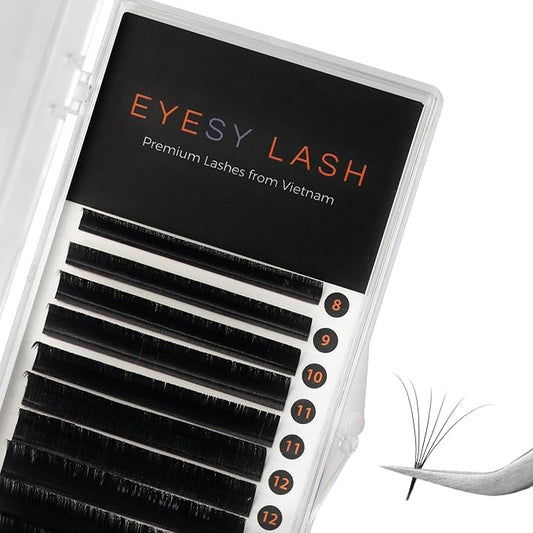Eyesy Lash Cashmere Volume Eyelash Extensions Premium Individual Lashes - 0.07mm Thickness CC Curl 8-16mm Mixed Tray - Super Soft Matte Black Single Eyelash Easy to Fan for Professional Salon Use