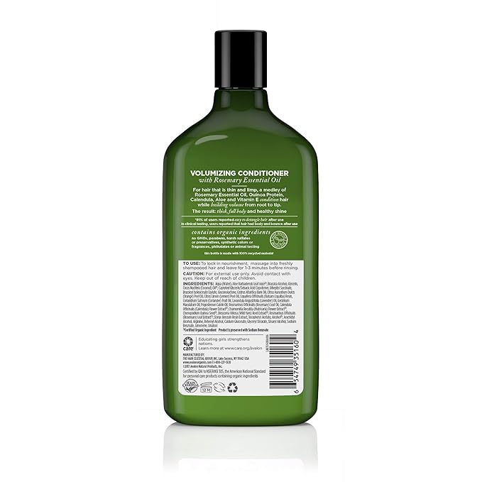 Avalon Organics Rosemary Conditioner - Volumizing Haircare to Reinforce Full, Healthy Looking Volume, 11 Oz