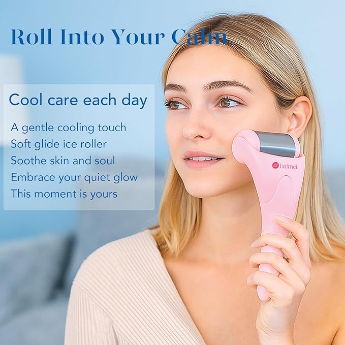 BAIMEI Stainless Steel Ice Roller for Face & Gua Sha Facial Tools, Soothes Puffiness, Relieves Pain, Self - Care Gift for Women