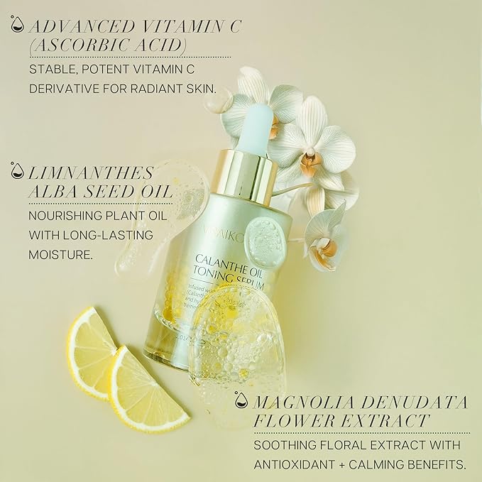 VRAIKO Gua Sha Face Oil Serum | 1st High-Altitude Calanthe Orchid Product | Detox, Plump, Anti-Oxidant, Soothing | Alpine Botanic, Cruelty Free, Natural, 1 fl oz