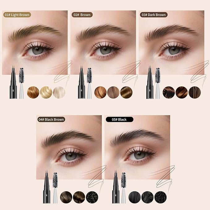 Eyebrow Pencil, Eyebrow Pen with Double-Brush Tip 2-in-1 Eyeliner Dual-Ended Microblading Long Lasting Waterproof Hair-Like Brow Pencil with Eyebrow Brush (Black brown)