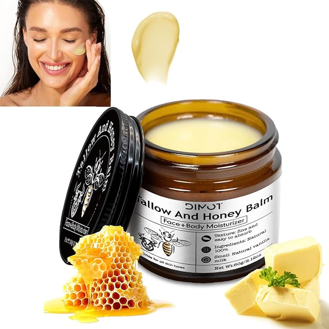 Beef Tallow for Face Skin, Tallow and Honey Balm for Skin Honey Butter Faces & Body Cream For Skins Firming & Hydrating Balm Care Tallows Face Moisturizer Cream, 2.12 Oz, 1PC