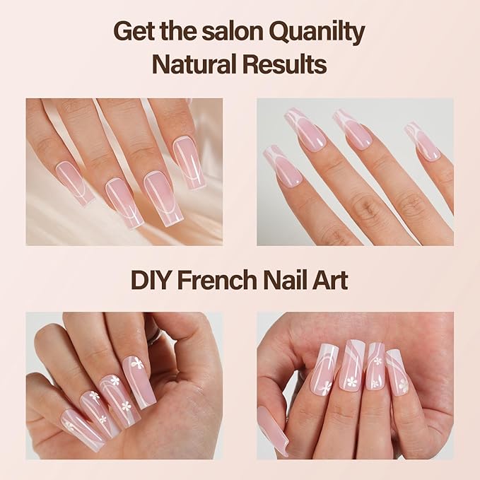 150Pcs French Gel Nail tips - Vansiho French Tip Press on Nails, Long Square Nail Tips, 5 Styles Swirl Nail Tips Pink, Soft Gel Nails False Nail for Nail Art DIY 15 Sizes