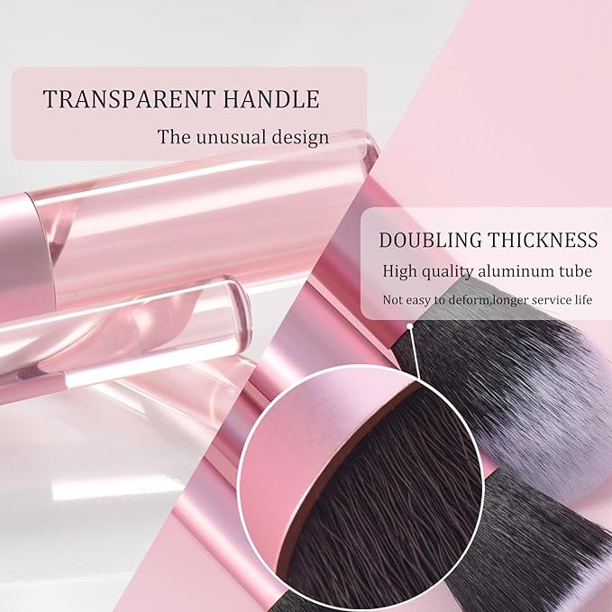 111 Makeup Brushes Set 22 Pcs Makeup Kit With Case Premium Soft Synthetic Hair Foundation Brush Concealer Brush Eyeshadow Brush Transparent Make up Brushes Set With Beauty puff (Pink+Black, 22pcs)