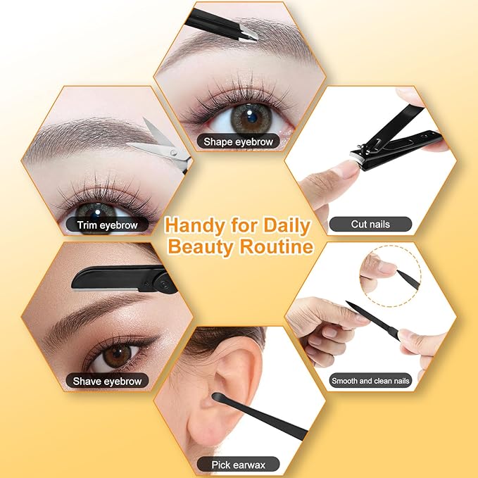 Yougai Tweezers Set,9 Pcs Professional Stainless Steel Tweezer Kit-Great Precision Tweezers for Daily Beauty Tools with Leather Travel Case as Stocking Stuffers Gifts