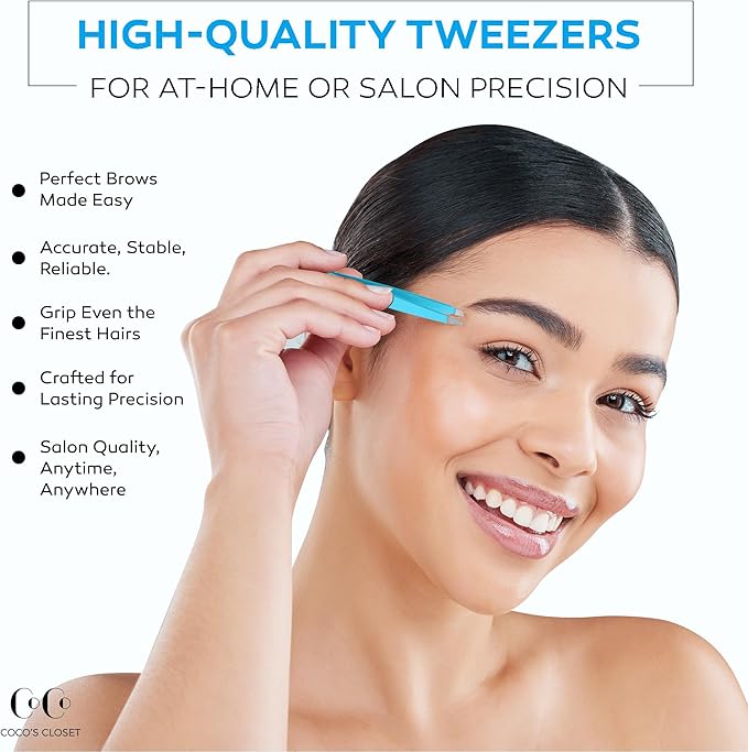 Tweezers for Facial Hair Women, Professional Precision Eyebrow Tweezers for Women and Men, Sharp Stainless Steel Slanted Tip for Hair Removal, Eyebrows and Ingrown Hair