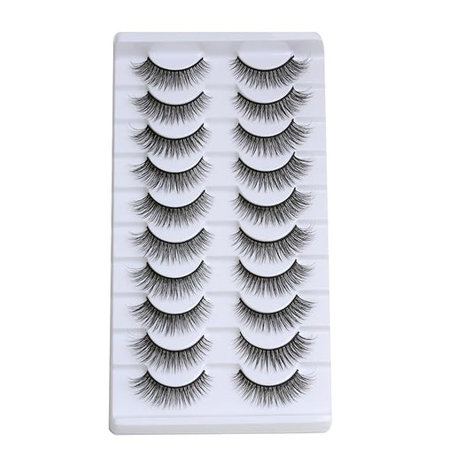 SUNWELL False Eyelashes 12mm Mink Lashes Natural Look Cat Eye Faux Mink Lashes 3D Fluffy Soft Luxury Volume Fake Eyelashes 10 Pairs Pack