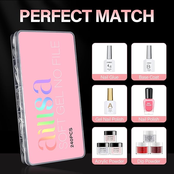 AILLSA Extra Short Square Nail Tips - 240pcs Thickened Pre-filed False Nail Tips Half Matte Nails Tips, Fake Nails for Gift