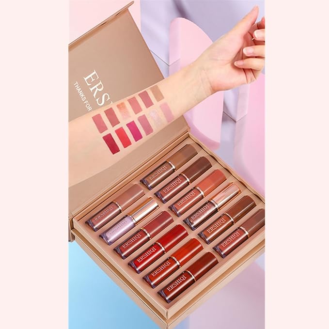 12Pcs Nude Matte Liquid Lipstick Set, Waterproof Long Lasting Non-Stick Cup 12 Colors Nude Lipstick 24 Hour Not Fade Matte Lipstick Professional Lip Gloss Makeup Christmas Gift Sets for Women