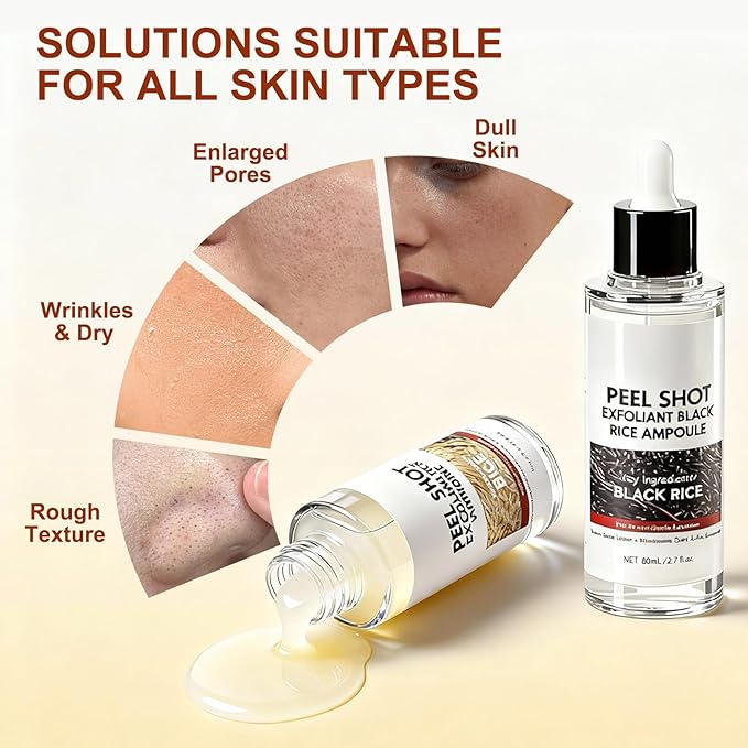 Peel Shot Glow Rice Ampoule Duo, White & Black Rice Exfoliating Ampoules for Face and Body Scrub, Gentle Soft Peel Exfoliating, Deep Hydrating Formula for All Skin