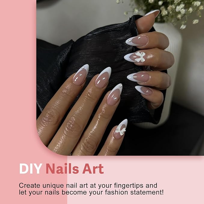 30Pcs Brown French Tip Press on Nails Short Almond Nails Press ons, Short Fake Nails Almond Shaped Acrylic French Glue on Nails False Nail for Women, Natural Stiletto Nail 15 Sizes