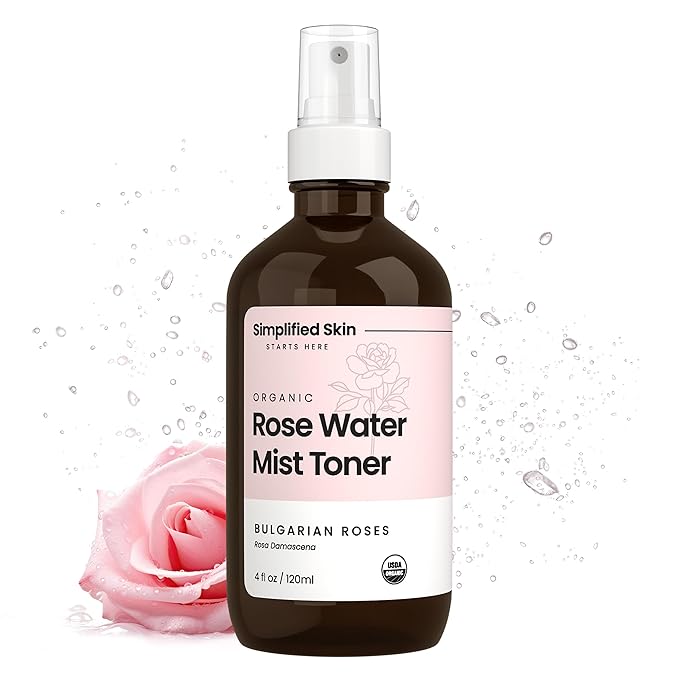 Rose Water Spray for Face & Hair – Pure USDA Organic Rosewater Toner – Refreshing Mist for Skin Care, Makeup & Locs – Natural Rose Scent, 4 Oz