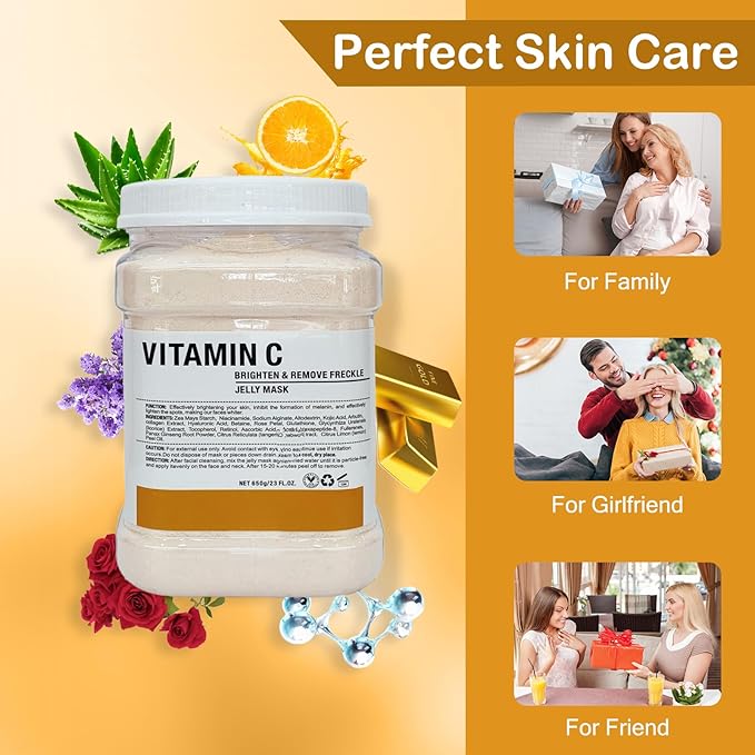 Jelly Mask for Facials Professional Natural Gel Face Masks, Hyaluronic acid Hydrating Rubber Mask Jar Face Mask SkinCare 23 Fl Oz (Vitamin C)