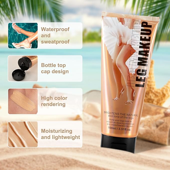 Boobeen Waterproof Leg Makeup Cream, No Transfer Body Concealer, 24-Hour Long-Lasting and Easy to Apply, Smooth & Light Effect for All Skin Tones