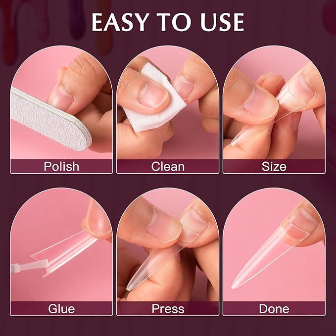 krofaue Extra Long Stiletto Nail Tips - 500PCS False Clear Nais with 10 Sizes Half Cover Pointed Press On Artificial Acrylic for Salon DIY, XL