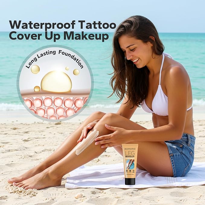 Kototo Tattoo Cover Up Makeup Waterproof (4.05 Fl Oz, Light Brown), Long Lasting Leg & Body Foundation, Leg Makeup Waterproof No Transfer, Body Coverage Perfector for Tattoo, Scar & Skin Imperfections