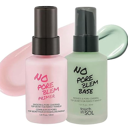 TOUCH IN SOL Best Korean Primer Duo – No Poreblem & Redness Correcting Base – Perfect for Oily Skin & Redness Neutralization – 1.01 fl.oz Each (30ml)