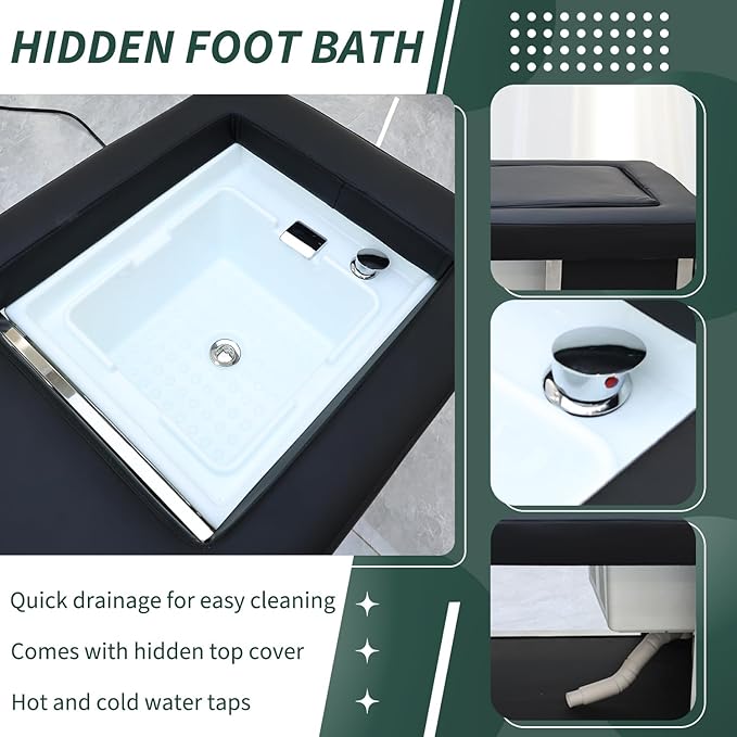 Head Spa Bed with Footbath, Japanese Headspa Equipment with Water Circulation & Fumigation, Light Therapy Massage Table for Barbershop, Salon Station,Foot Bath