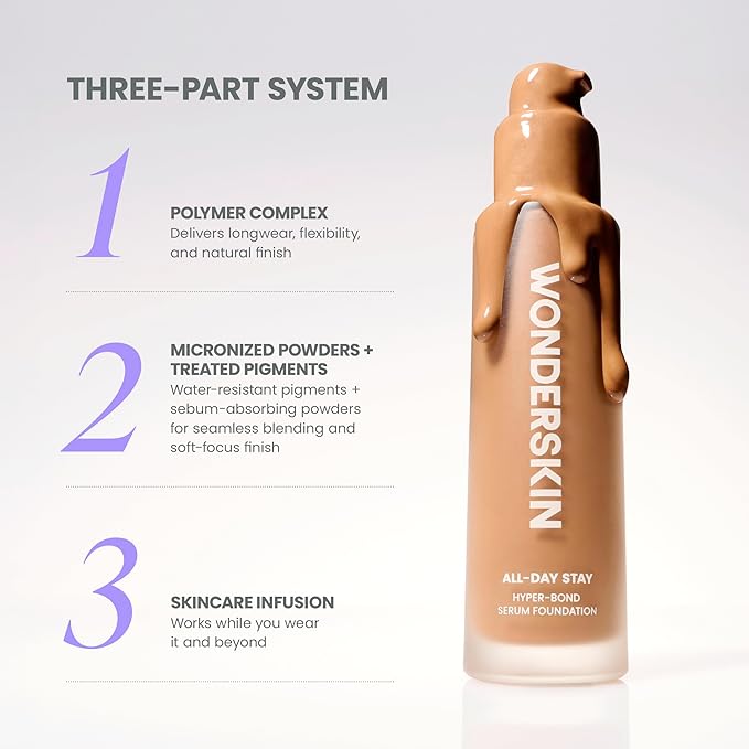 Wonderskin Hyper-Bond Serum Foundation – Waterproof, Transfer-Proof, 24HR Longwear Face Makeup with Niacinamide & Hyaluronic Acid – Lightweight, Natural Finish, Vegan & Cruelty-Free (Dream)