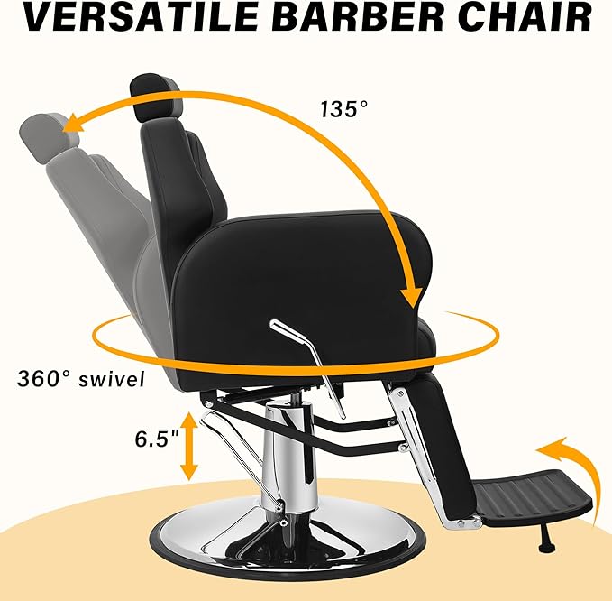 Professional Barber Chair for Barbershop Hydraulic Reclining Heavy Duty Salon Chair, 360 Degree Swivel for Hair Stylist Tattoo Home