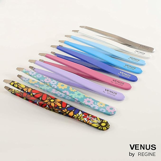 Venus by Regine Slant Tweezers - Handmade Precision Tool for Women & Men, 25-Degree Angle for Shaping Eyebrows & Grooming Facial Contours, Suitable for Eyebrow & Facial Hair Removal (Pink)