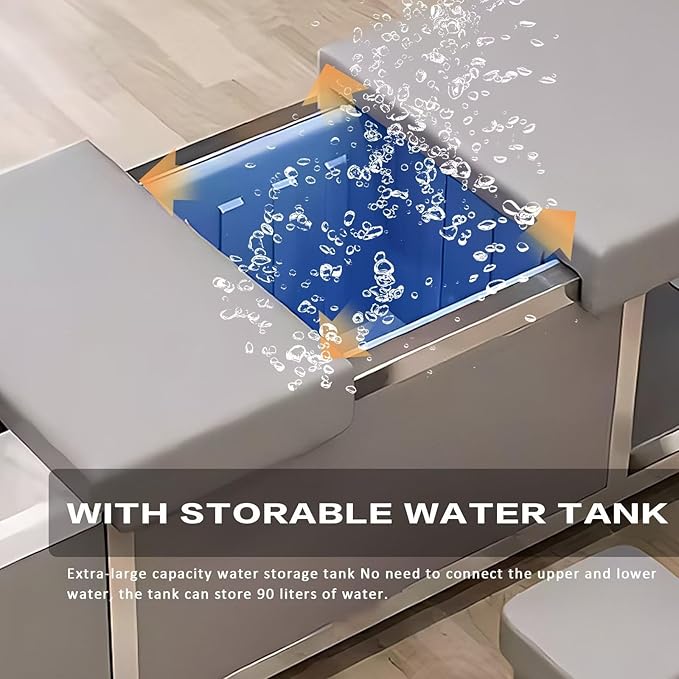 HHEvergreenEnsem Massage Shampoo Bed with Sink & Head Spa Equipment, No Plumbing Head SPA Bed Includes 24 gal Large Water Tank, Storage Space (with Stool, Grey)