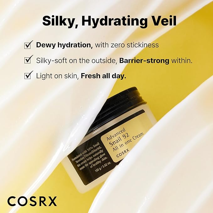 COSRX Snail Mucin 92% Face Moisturizer, 3.52 Oz, Lightweight Moisturing Cream for Soft, Glowy Skin, Korean Skin Care, Korean Moisturizer Face Cream, Stocking Stuffers for Women