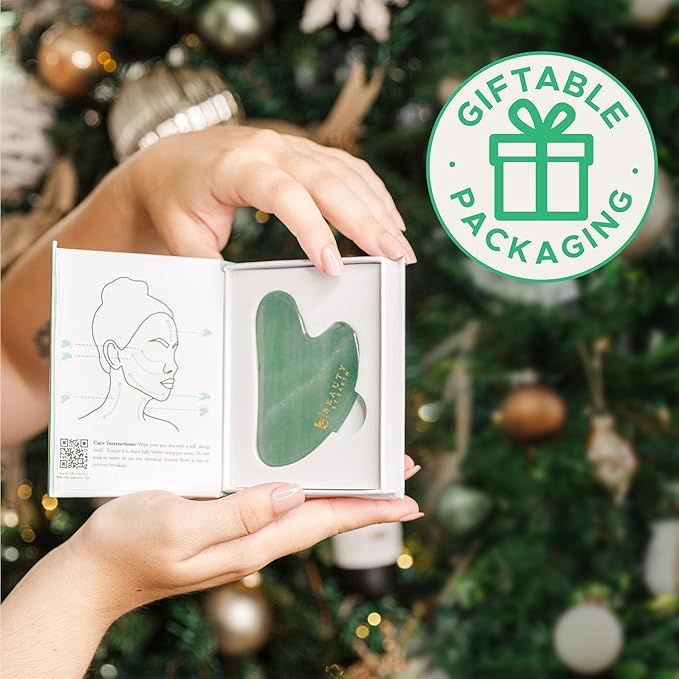 Beauty by Earth Jade Gua Sha - Smoothes Fine Lines & Wrinkles, Face Sculpting Tool for Face Massage, Jaw Massager, Facial Massage Tools, Small Gifts for for Women and Teenage Girls