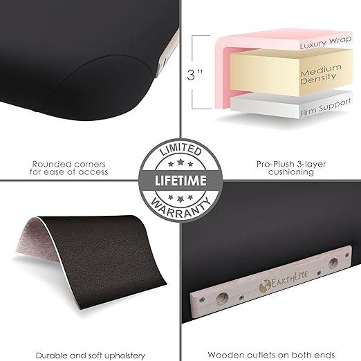 EarthLite Ellora Electric Lift Massage Table, Flat Table Top, Made in USA, 30" x 73, Black