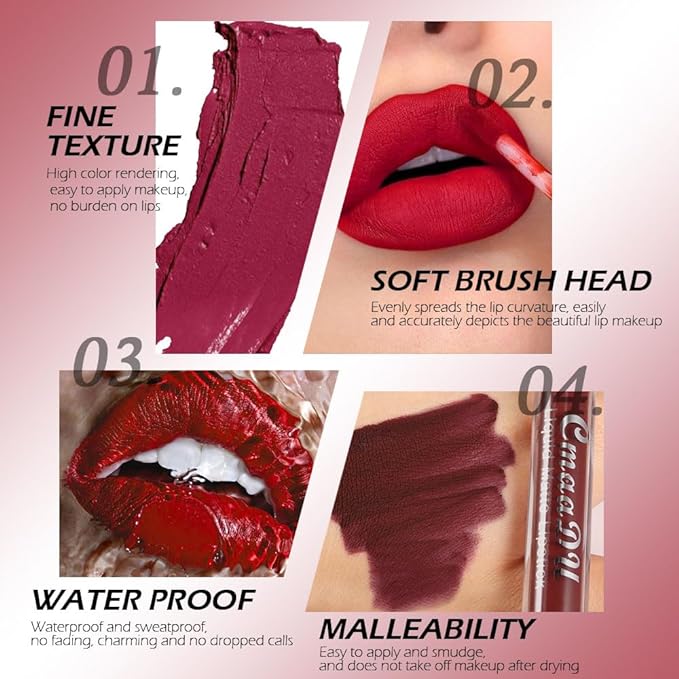 evpct 1Pcs Bright Sexy Red Liquid Matte Lipstick Lipgloss Set for Women, labiales mate 24 horas originales matte larga duracion 24 Hour Lipstick Lip Stains Long Lasting Waterproof 24, 14#