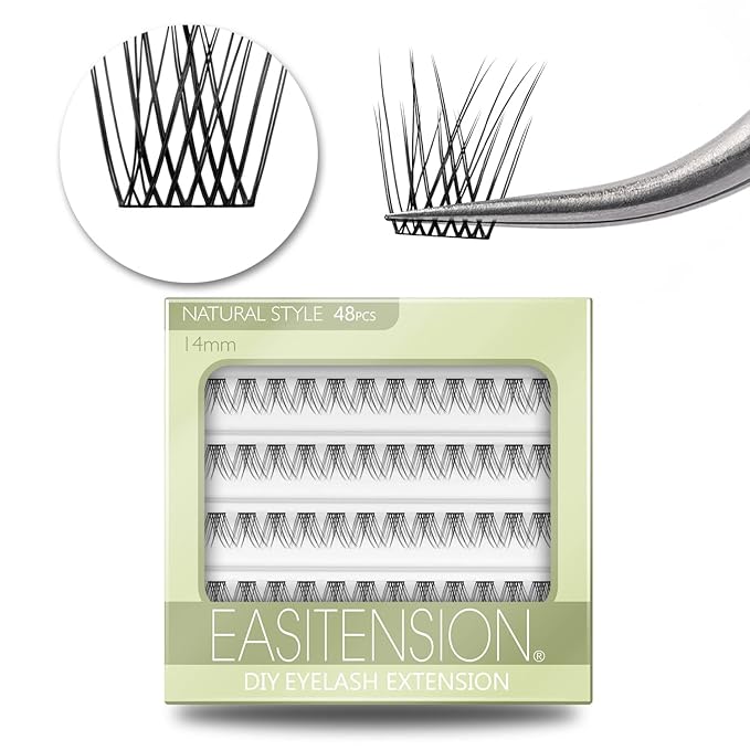 DIY Eyelash Extension, 3D Effect Glue Bonded Band Individual Lash 48 Clusters Volume Lashes Set, Home Eyelash Extension, C curl Lashes Pack 14MM-Natural-48 Clusters