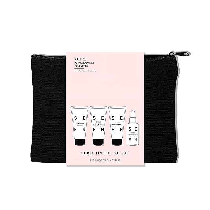 SEEN Curly On The Go Kit -Scented - Non-Comedogenic & Safe for Sensitive Skin - Sulfate-Free, Curl-Defining Styling Hair Bundle - Anti Frizz - Heat Protectant