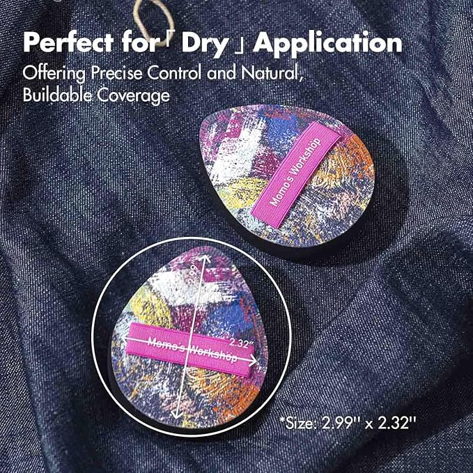 Momo's Workshop Graffiti Denim Egg Makeup Sponge 2-Pack,Ultra Firm Bounce Rubycell Sponge for Liquid-Full Coverage Foundation,for Dry/Combination Skin,Travel Friendly,2pcs &Storage Case