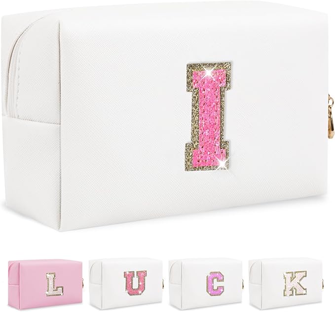 Initial letter patch makeup bag,