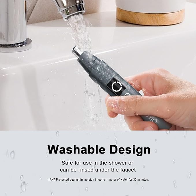 JISHO Rechargeable Ear and Nose Hair Trimmer for Men Women-12000 RPM Powerful Motor with Dual Edge Blades, Waterproof, USB Type-C, Easy to Clean Travel Size (2 Refills)