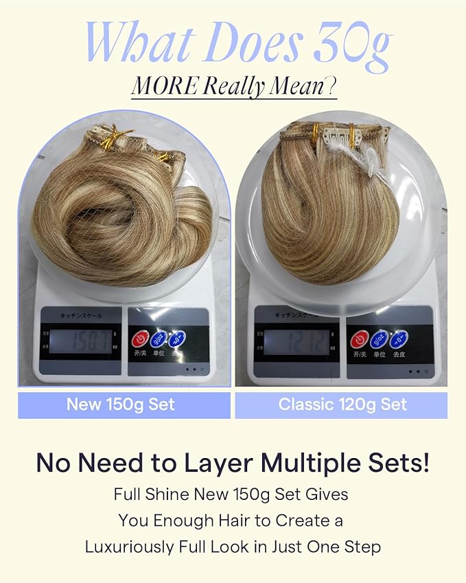 Full Shine Human Hair Clip in Extensions Highlights 24 Inch Golden Blonde Mix Light Blonde Clip in Real Hair Extensions for Women 7 Pcs 150 G