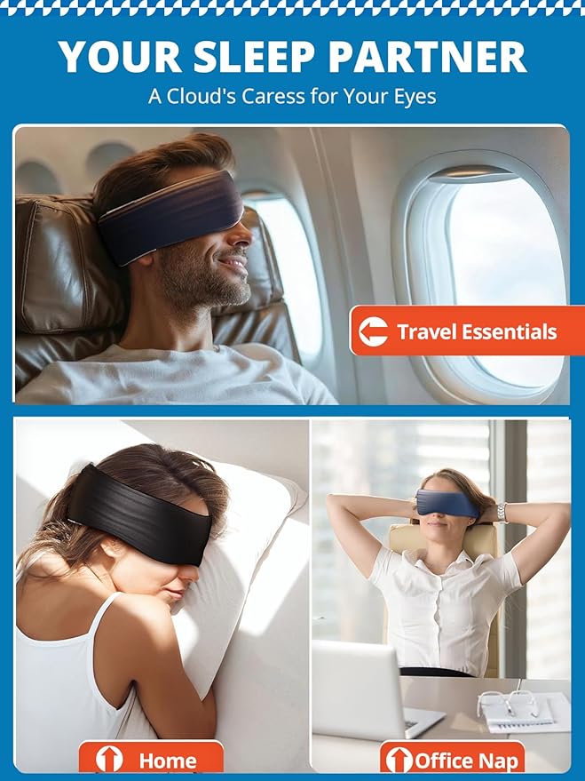 Sleep Mask, Eye Mask for Sleeping, Upgrade Ultra-Soft Blackout Eye Cover for Women Men, Wider Adjustable Strap for Side Sleeper, Travel, Nap, Yoga, Relief Eye, Blue
