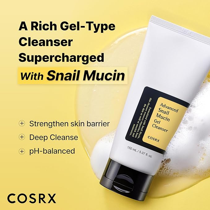 COSRX Advanced Snail Mucin Gel Cleanser, 5.07 Fl Oz / 150 mL, Rich Daily Deep Cleansing Gel for Dry & Sensitive Skin, Korean Skin Care, Not Tested on Animals, No Parabens, Stocking Stuffers