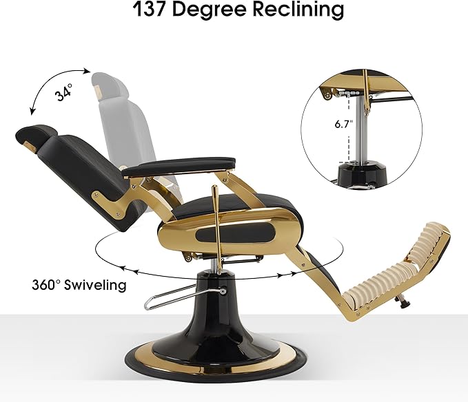 BarberPub All Purpose Barber Chair with Heavy Duty Pump,Reclining Adjustable Swivel Hair Styling Chair for Hair Stylist, Home Salon,Barbershop Salon&Spa 9453 (Gold)