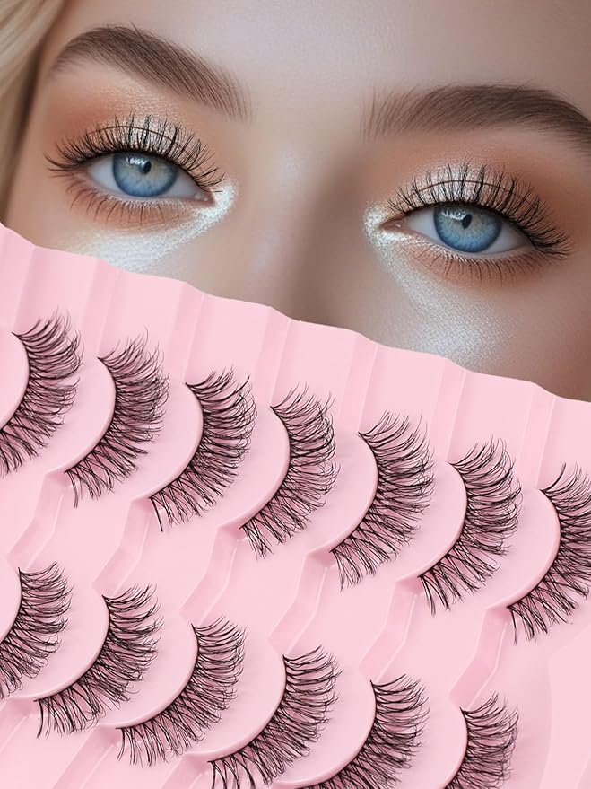 Eyelashes Natural Look 13MM False Lashes 3D Volume Strip Lashes Pack with Memory Band C Curl Fake Eyelashes Wispy Siligli Eye Lash 7 Pair