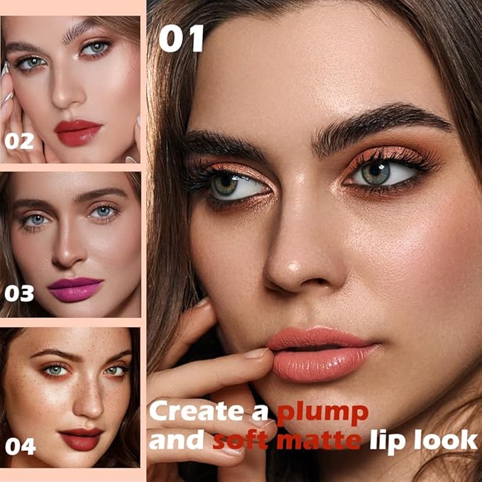 4Pcs Matte Lipstick Crayon Set for Women, Neutral Lip Stick Pencil 24 Hour Long Lasting Waterproof, Non-Drying Hydrating Formula Lip Gloss Makeup, Vegan & Cruelty-Free, 01