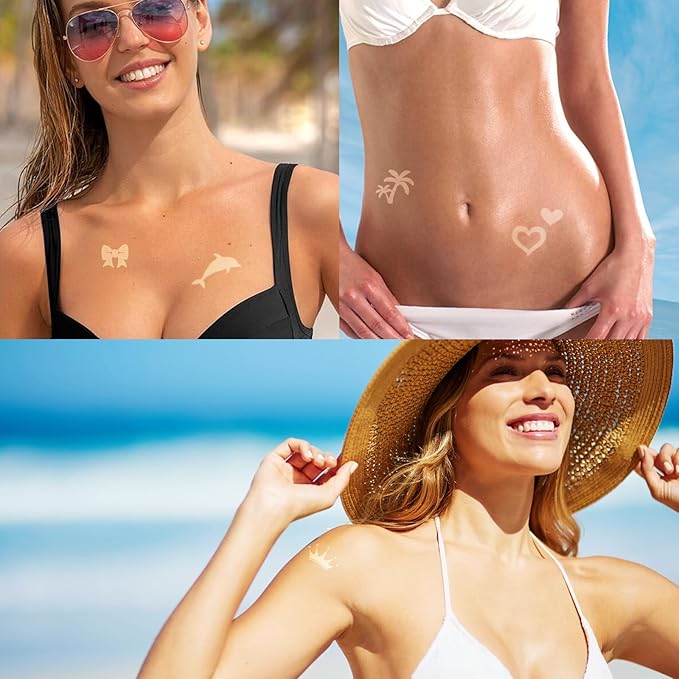 225 Pieces Tanning Stickers, Sunbathing Tattoo Body Sticker Self Adhesive for Indoor Tanning Beds, 15+ Styles Heart Butterfly Lips Strawberries Shaped