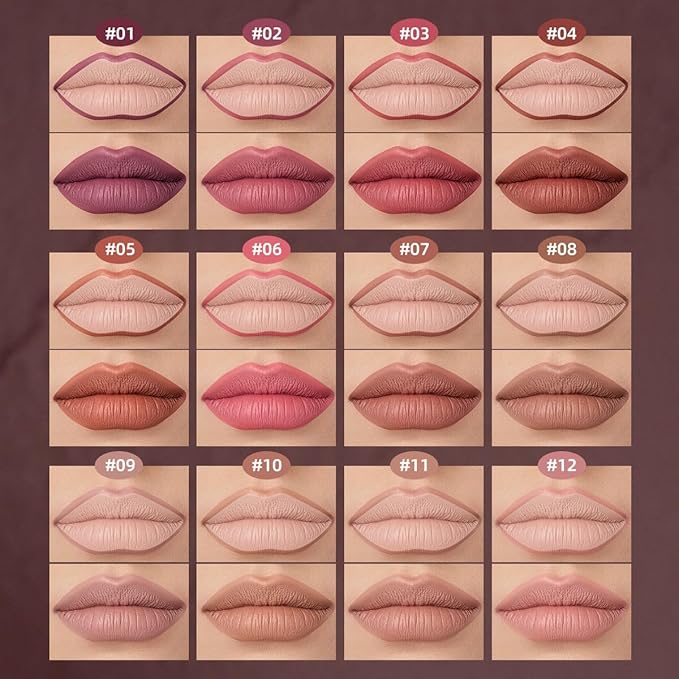 USHAS 3Pcs Lipstick and Lip Liner Combo Set 2 in 1 Makeup Kits Long Lasting and Waterproof Nude Matte Lipstick For Women (Set 1 (10+11+12), 3Pcs)