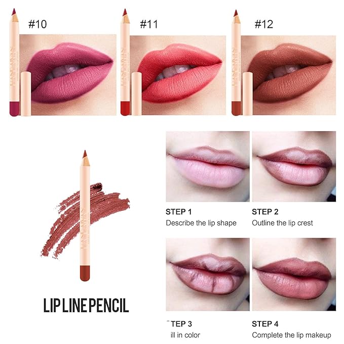 12 Colors Matte Lip Liner Pens Set Long-Lasting Long-Lasting