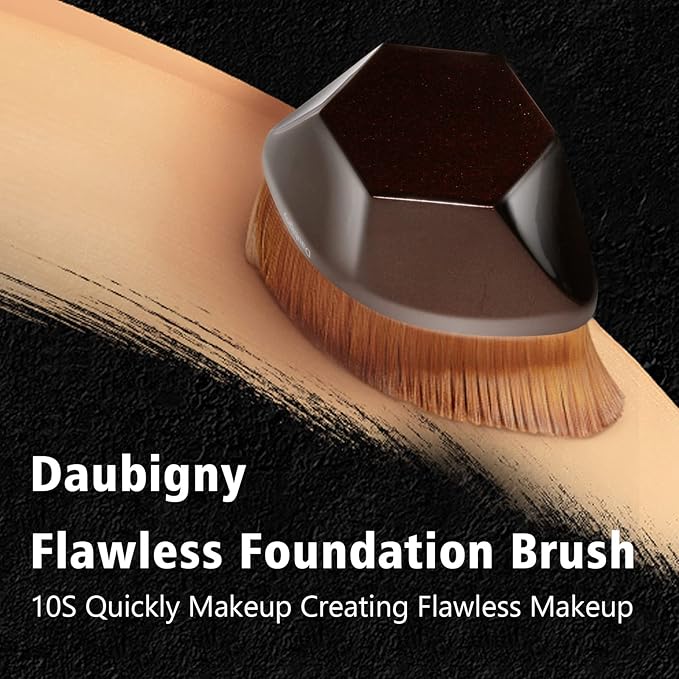 Foundation Makeup Brush Flat Top Kabuki Hexagon Face Blush Liquid Powder Foundation Brush for Blending Liquid, Cream or Flawless Powder Cosmetics with Bonus Protective Case (Champagne)